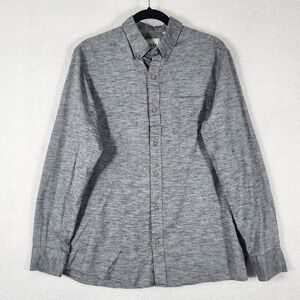 ROWM Men Grey Space Dye Button Down Shirt Sz M Long Sleeve Cotton Blend Workwear